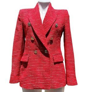 ZARA RED Texture Double Breast Blazer Size Small